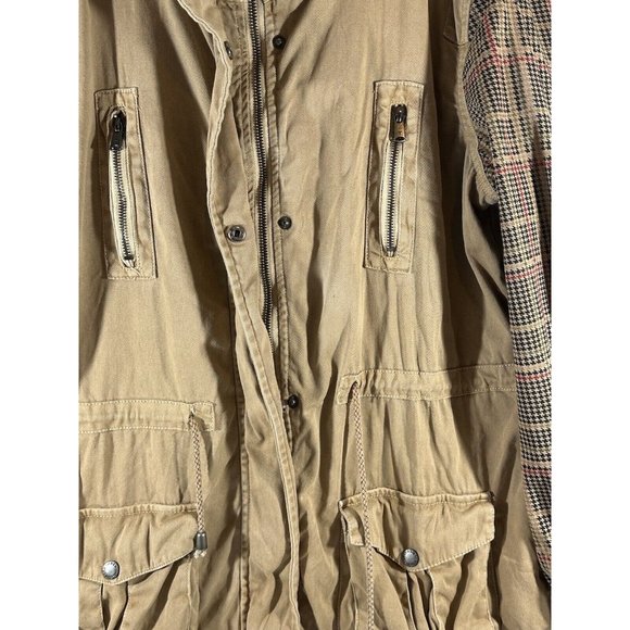 Tinsel Cargo Utility Jacket Coat Womens Size Medium Tweed Sleeve Zip Up Brown - Picture 8 of 14